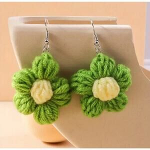 Unique Novelty Knitted Flower Earrings, Kawaii Cute Gift, Teacher Earrings